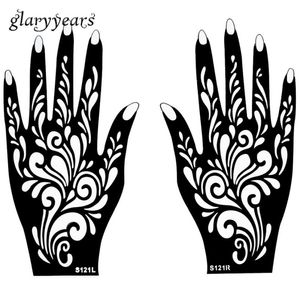 Whole1 Paar Hände Mehndi Henna Tattoo Schablone Blumenmuster Design für Frauen Körper Hand Kunst Malerei Einweg 20 cm 11 cm S7079349