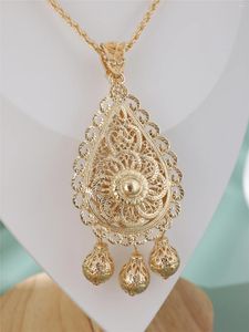 ペンダントネックレスゴールドカラーアルジェリアウェディングネックレスアラビアの女性ヒマワリ60cmチェーンCaftan Jewelry Bride Bijoux