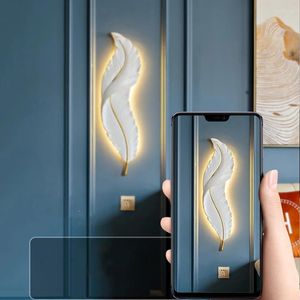 Wall Lamp Modern LED Feather TV Backdrop Bedroom Bedside Interior Lighting Decor Lights Aisle Corridor Room Resin