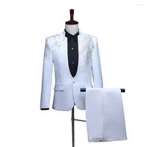 Men's Suits 2023 Two-piece Stand Collar Appliqued Men White For Prom Wedding Award Ceremony Blue Red Purple Jacket