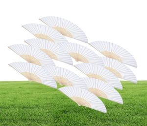 12 Pack Hand Håller fans Fest Favor White Paper Fan Bamboo Folding Fans handhållna vikta för Church Wedding Gift4861740