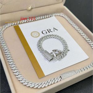 Designer para homens colares de pingente de jóias finas passar testador de diamante gelado colar de corrente de Miami 925 prata esterlina 14mm corrente de elo cubano moissanite