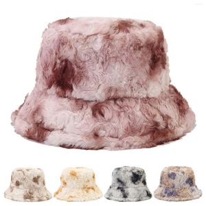 Berets Женская галстук краситель овец рулон шляпа рыбака осень и летняя ткань черная ведро дамы зимние мужчины