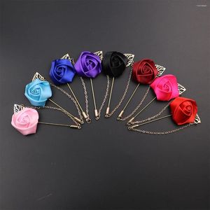 Brosches Golden Leaf Rose Bridegroom Wedding Cloth Art Flower Brosch Lapel Pin Badge Tassel Chain Men's Suit Accessories