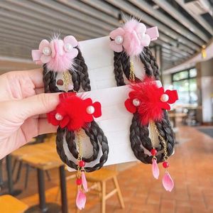 Hair Accessories Bowknot Headdress Bow Grip Children Wigs Hairpins Kids Chinese Clips Flowers Year