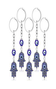 Hamsa Fatima Hand Key Rings Keychains Holder Greek Blue Evil Eye Pendants Key Chains Keyrings Turkish Lucky Jewelry1582296