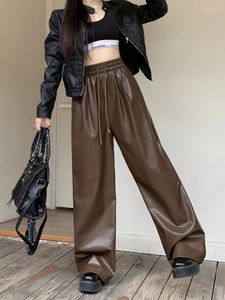 Женские брюки 2023, женские повседневные тонкие классические брюки из искусственной кожи в корейском стиле для отдыха, винтажные женские брюки из искусственной кожи