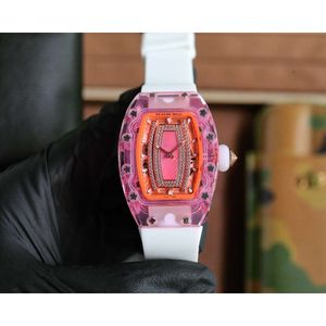 Fantastische Designer-Damenuhr für Damen, RM07-02, rosa Lady-Saphir-Armbanduhr mit Box, hochwertiges mechanisches Uhrwerk, Uhren mit Kautschukarmband, Montre Ice Out Luxe 746C