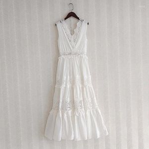 Casual Dresses JAMERARY Fashion Runway Women Summer Embroidery Lace White Prom Dress Party Tank Midi Long Chiffon Vestidos Longo Beach Wear