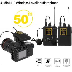 Microfone de lapela sem fio UHF de áudio com 30 canais selecionáveis Faixa de 50m para câmera DSLR Entrevista Gravação ao vivo 231228