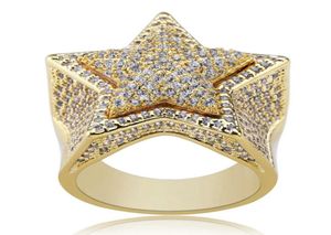 Hip Hop Star Diamonds Pierścienie dla mężczyzn luksus kryształowy złoty srebrny pierścień 18K złoty plisowane miedziane cyrkony Pierścień Biżuter