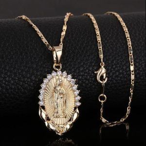 Holy Virgin Mary Pendant Necklace Religion Dainty Golden Christian Cubic Zircon Necklace Women Collier Femme Christian Jewelry305G