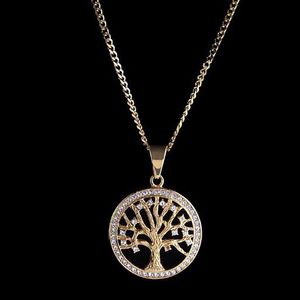 Collana con ciondolo albero della vita ghiacciato placcato oro 14 carati Micro pavimenta zirconi cubici diamanti Rapper Singer accessori2450