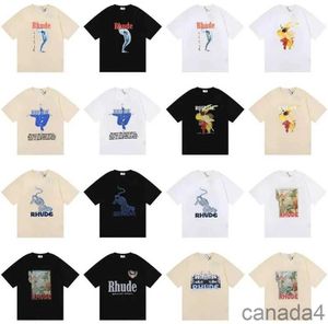 23SS Rhude T Shirt Designer Fashion Clothing Tees Hip Hop Parakeet Long Tailed Parrot Druku