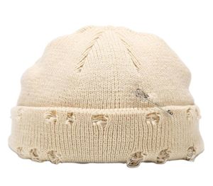 Berretto Docker lavorato a maglia invernale con berretti da trawler con spilla Cappello melone strappato Bordo arrotolato Skullcap per uomo Donna6786576