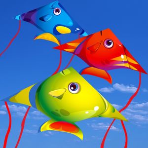 Kite de peixe tropical colorido, desenho animado infantil, brinquedos voadores fáceis de voar