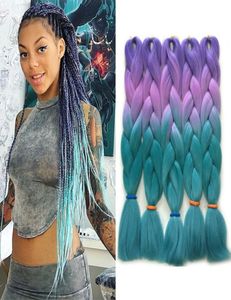 Lila Blau Grün Vierfarbig Ombre Color Xpression Flechten Haarverlängerungen Kanekalon Hochtemperaturfaser Häkelzöpfe Haar 246658428