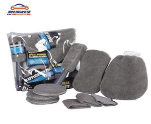 9 pezzi in microfibra autolavaggio strumenti di pulizia set guanti asciugamani applicatori cuscinetti spugna kit per la cura dell'auto spazzola per ruote kit di pulizia per auto 2012145276421