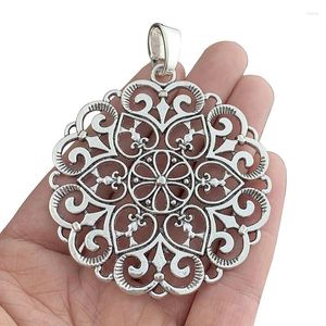 Pendant Necklaces 2 Pieces Tibetan Silver Hollow Open Filigree Flower Charms Pendants For DIY Necklace Jewellery Making Findings Accessories