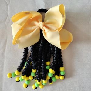 Selling Kids Braided Ponytail with Beads and Bow Kids Hair Braided with Beads Transparent Green Pink Beads with Elastic Band 231229