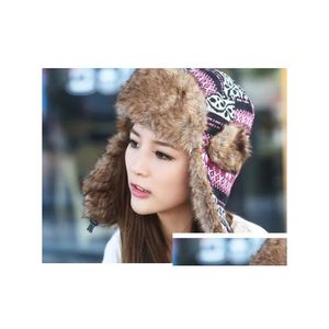 Trapper Hats Wholesale- New Women Winter Hat With Earflaps Ski Bomber Outdoor Snow Ear Flaps Cap Drop Delivery Fashion Accessories Hat Dh2Cz