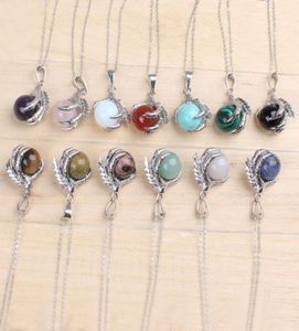 Hela 20st Classic Silver Plated Chain Mixed Stone Dragon Claw Round Beads Pendant Necklace Jewelry9782692