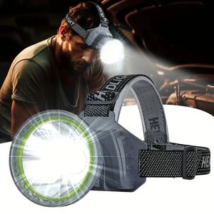 1pc LED Rechargeable Headlamp, Super Bright Spotlight Flashlight, Waterproof, 90°Angle Adjustable Headlamp For Outdoor Camping, Fishing, Running