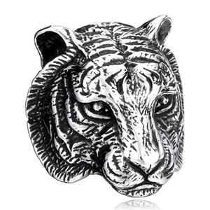 Men''s Fashion Stainless Steel Steampunk Gothic Vintage Tiger Head Ring Retro Cool Biker Punk Rock Rings Black Silver251Z