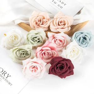 Декоративные цветы, 7 цветов, 7 см, искусственная голова розы, шелковый цветок для домашнего декора, вечерние украшения, стол, свадебная стена