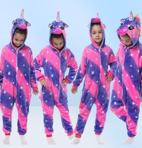 Zimowe flanel miękki ciepły jednorożec kigurumi piżama z kapturem zwierzęcy z kreskówek chłopcy piżamowi piżamowi dla dziewcząt Dziewczęce śpiące 282v3861014