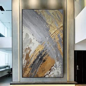 Handmade Canvas Oil Painting Abstract Gold Foil Thick Texture Cuadros Line Paintings Decor Living Room Large Home Trim Pictures 231228