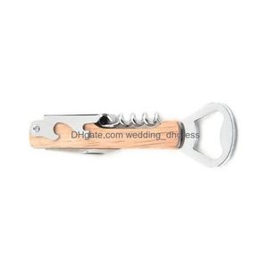 Bottle Favors 4 In 1 Wine And Beer Opener Wood Handle Hand-Held Deluxe Corkscrew Double Hinge Waiters Drop Delivery Wedding Party Ev Dhkmf