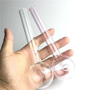 7-Zoll-Glas-Ölbrennerpfeife mit 50 mm großer bunter Schüssel mit rosafarbenen, klaren, dicken Pyrexglas-Räucherpfeifen