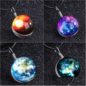 Pendant Necklaces Solar System Universe Necklace Luminous Starry Sky Glass Two-Sided Ball Time Gem For Christmas Gift Drop Delivery Dhia9