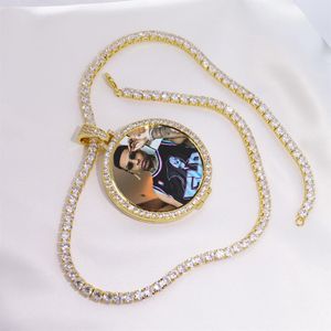 Okrągłe po custom medallions wisidant obrazek Naszyjnik tenisowy złoto kolor cyrkon sześcien cyrkon męski biżuter