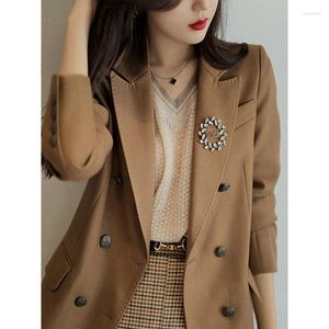 Women's Jackets Temperament Small Suit Female Spring And Autumn Double Breasted Twill Knitted Wool Coat