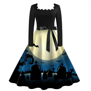 Vestidos casuais longo único chão-comprimento para mulher quadrado pescoço mangas halloween vestidos dising meninas mulheres vestido fiesta