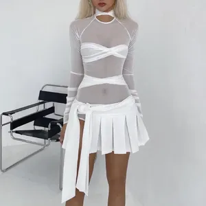 Saias moda irregular corte cintura alta sólida plissada mini saia mulheres verão primavera coreano sexy branco a-line y2k skort clo