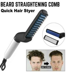 Hair Iron Heat Straightener Styler Men Curling Curler Electric Brush Beard Comb Professional Salon 2 in 1 Fast Heating Tool Set5323398