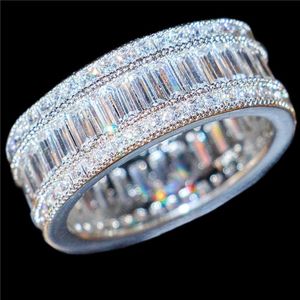 Lusso 10KT oro bianco riempito quadrato pavé con impostazione completa di diamanti simulati CZ anelli di pietre preziose gioielli cocktail fede nuziale anello per 283c