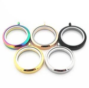 Pendant Necklaces Mixs 5pcsLot 25mm 30mm 5 Colors Stainless Steel Round Living Glass Memory Floating Locket Necklace DIY Je6435513