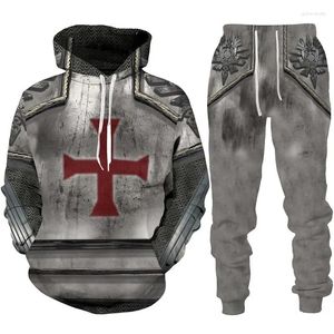 Мужские спортивные костюмы Осенняя ретро-толстовка Knight Templar Armor с 3D принтом Мужские толстовки Спортивная одежда для отдыха Спортивные брюки Костюм из двух предметов