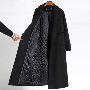ブラックウールジャケットの女性用ハイエンドの両面カシミアオーバーコート秋と冬の肥厚ウールコート231228