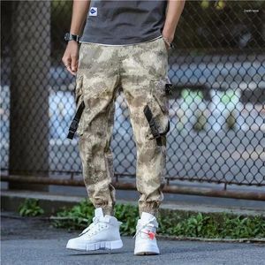 Herrbyxor män mode streetwear casual kamouflage jogger taktiska militärbyxor last för