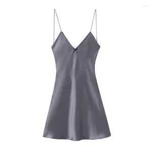 Casual Dresses Yenkye Sexy Women Charcoal Grey Satin Sling Mini Dress Fashion Backless V Neck Ladies Party Vestidos