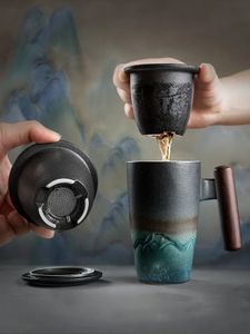 クリエイティブレトロマグセラミックセラミック大茶カップコーヒーハンドメイド陶器マグカップとマグカップビジネスギフトセットボルトラディショナルチノワ231228