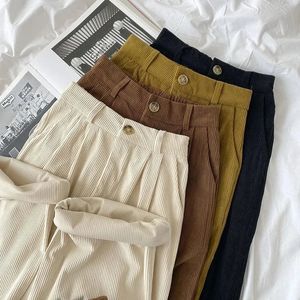 Vintage Corduroy Women Pants High Waist Coffee Wide Leg Fall Casual Korean Office Ladies Trousers 231228