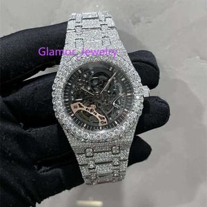 AP Test Skeleton Mens 2023 Stones Pass Versão Moissanite Diamonds Watch T Op Qualidade Mecânica Eta Movimento Full Iced Out Sapphire Relógios Brilhantes