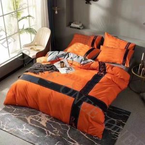 Tryckt bomull med fyrdelar uppsättning orange täcke täcke kudde kudde h200230cm