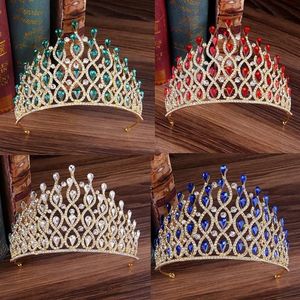 Saç klipsler barettes barok gelin kırmızı yeşil mavi kristal tiaras taçlar yarışma balo peçe tiara kafa bandı gelini düğün acce225w için